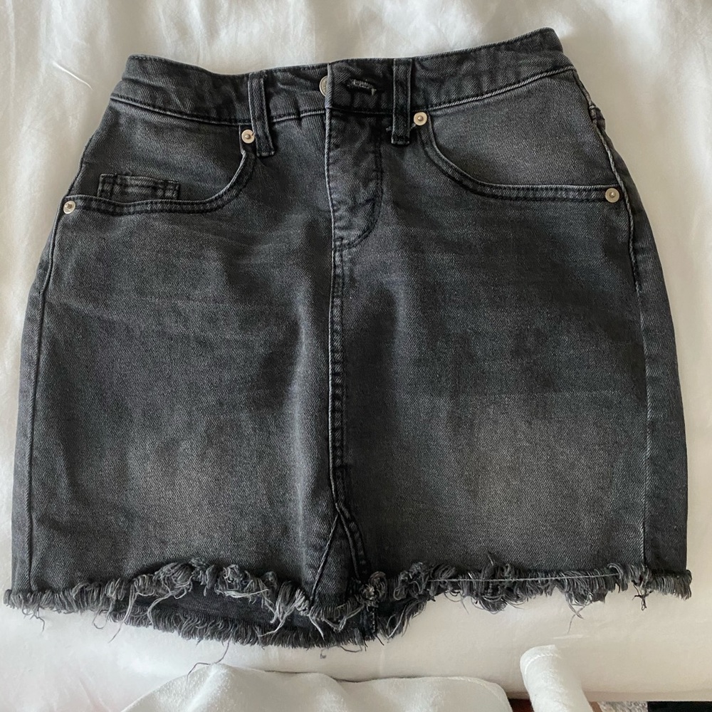 Black denim mini skirt